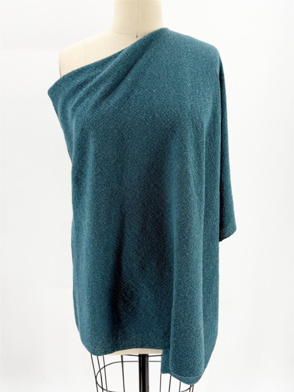EILEEN FISHER Superfine Merino Poncho in Regenerative Wool Basic Length Teal O/S - Picture 9 of 10